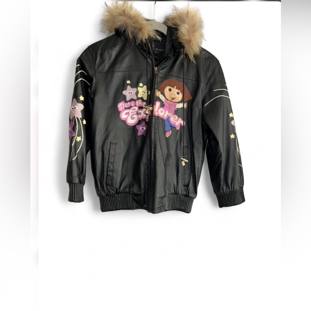 Arizona Jean Company Black Kids Vintage Dora Jacket With Brown Fur Trim